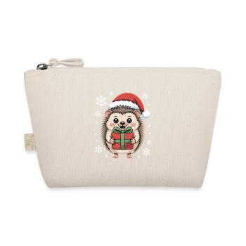 Christmas hedgehog with Santa hat and package - Organic Pouch - nature - Front