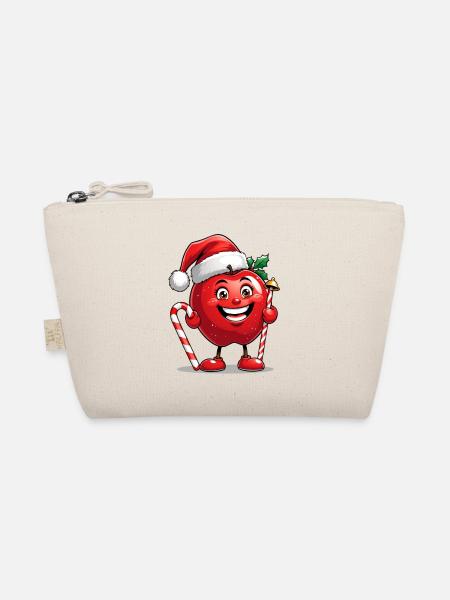 Kuscheliger Apfel im Weihnachtsmannhut - Bio-Täschchen - Natur - Vorne