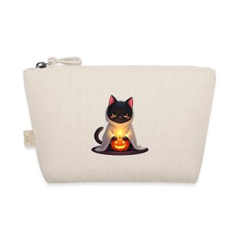 Halloween Katze mit Halloween Kürbis - Bio-Täschchen - Natur - Vorne