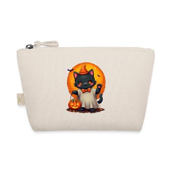 Halloween Katze mit Halloween Kürbis - Bio-Täschchen - Natur - Vorne
