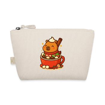 Capybara in heißer Schokolade – Weihnachtsmotiv - Bio-Täschchen - Natur - Vorne