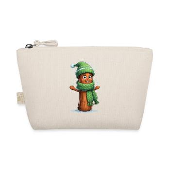 Cheerful Winter Log with Scarf - Organic Pouch - nature - Front