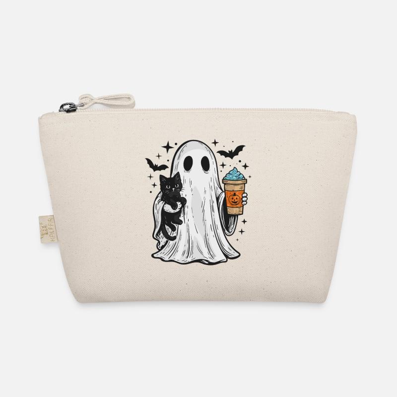Halloween Ghost with Cat and Coffee Organic Pouch