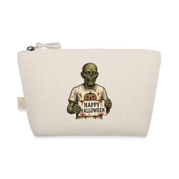 Gruseliger Zombie mit Happy Halloween Schild - Bio-Täschchen - Natur - Vorne