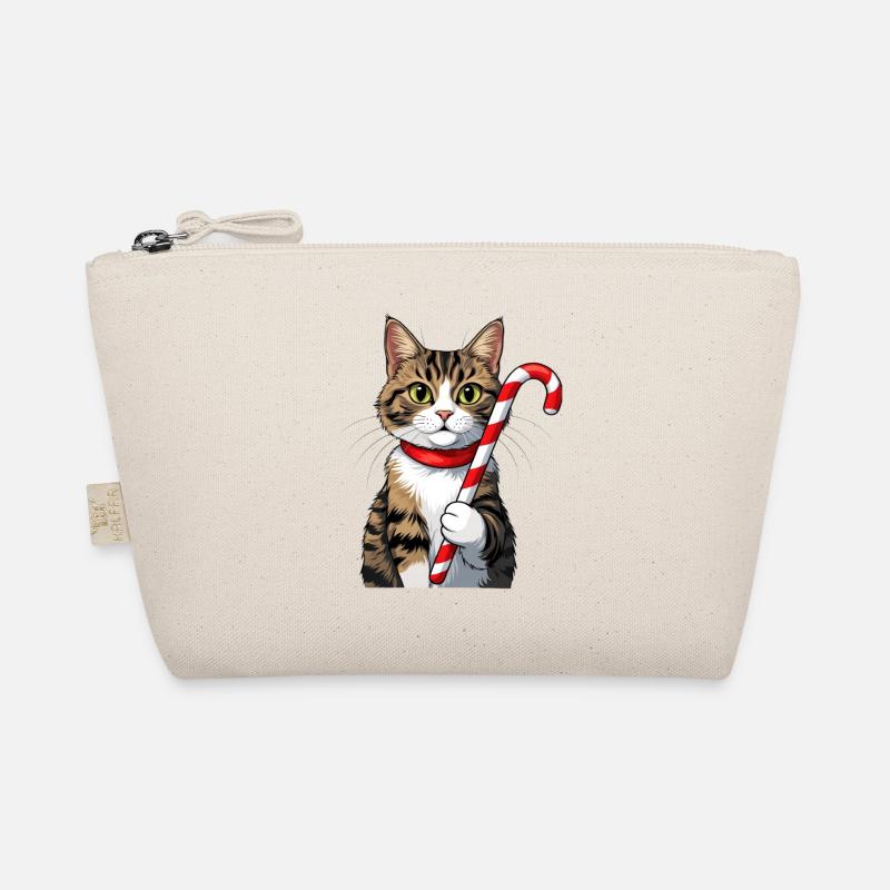 Winter cat with candy cane Organic Pouch