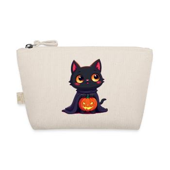 Halloween Katze mit Halloween Kürbis - Bio-Täschchen - Natur - Vorne