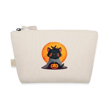 Halloween Katze mit Halloween Kürbis - Bio-Täschchen - Natur - Vorne