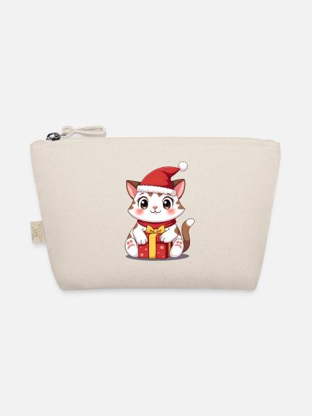 Cute cat Christmas with present - Organic Pouch - nature - Front