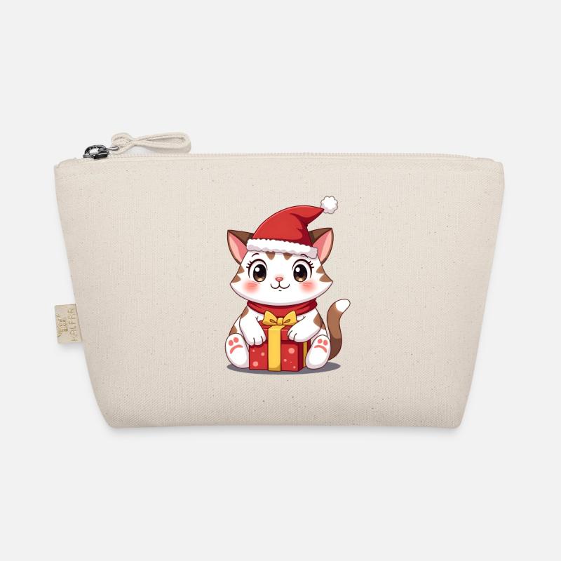 Cute cat Christmas with present Organic Pouch