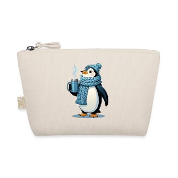Kuschelpinguin mit blauem Schal - Bio-Täschchen - Natur - Vorne