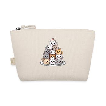 Cute Cat Stack With Heart Cartoon - Organic Pouch - nature - Front