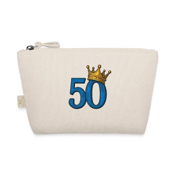Blaue 50 mit goldener Krone – Edles Geburtstagsdes - Bio-Täschchen - Natur - Vorne