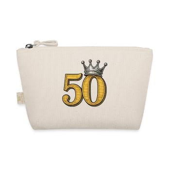 Golden 50 with Crown – Noble Birthday Motif - Organic Pouch - nature - Front
