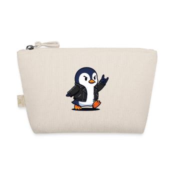 Rocker-Pinguin in Lederjacke mit Teufelshorn - Bio-Täschchen - Natur - Vorne