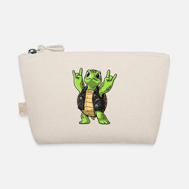 Rock'n'Roll Schildkröte trägt Lederjacke Bio-Täschchen
