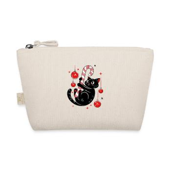 Jolly Black Cat with Candy Cane - cute holiday cat - Organic Pouch - nature - Front