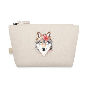 Wolfskopf mit Blumenkranz - Bio-Täschchen - Natur - Vorne