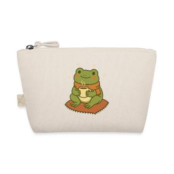 Winter Frog with Scarf and Tea – Cozy Frog - Organic Pouch - nature - Front