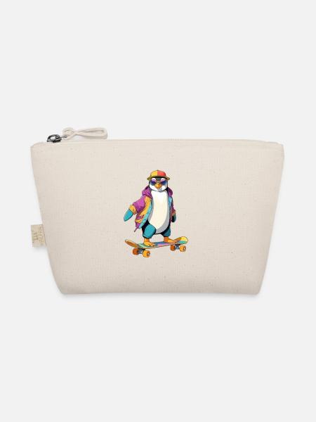Pinguin Skateboard Neonlook - Bio-Täschchen - Natur - Vorne