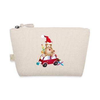 Teddy bear with santa hat on toy car - Organic Pouch - nature - Front