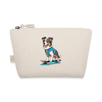 Skateboard dog in jeans vest - Organic Pouch - nature - Front