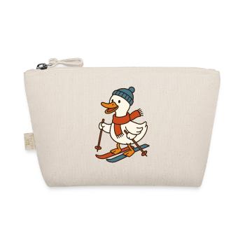 Funny Duck Skiing Christmas Holiday Fun - Organic Pouch - nature - Front