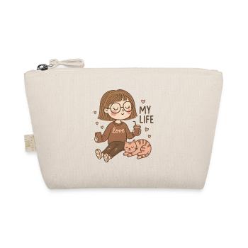 Cozy Girl & Cat – My Life Design - Bio-Täschchen - Natur - Vorne
