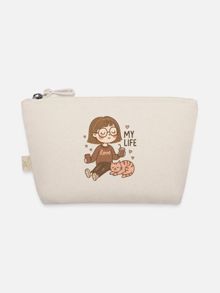 Cozy Girl & Cat – My Life Design - Bio-Täschchen - Natur