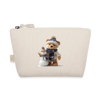 Teddy bear builds a snowman - Organic Pouch - nature - Front