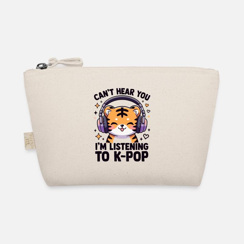 Kawaii K-Pop Tiger mit Kopfhörern - Bio-Täschchen - Natur