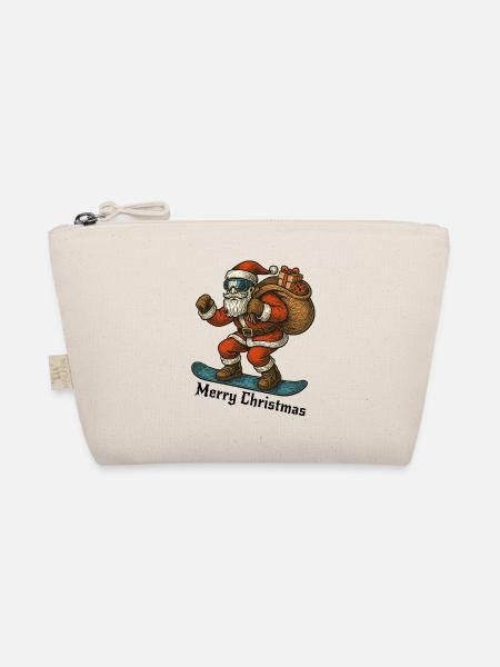 Santa Snowboard Merry Christmas - Bio-Täschchen - Natur - Vorne
