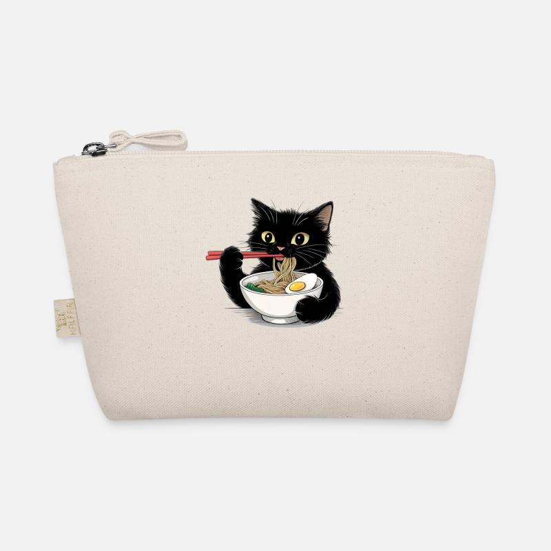 Chat noir mangeant des nouilles ramen Trousse biologique
