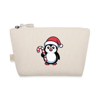 Penguin Santa with candy cane - Organic Pouch - nature - Front