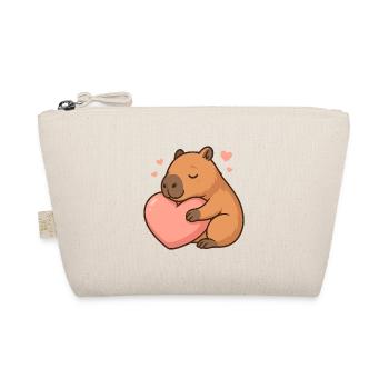 Capybara umarmt Herz – Süßes Valentinsmotiv - Bio-Täschchen - Natur - Vorne