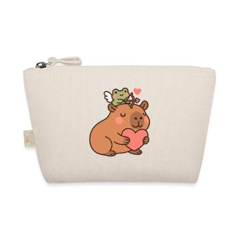 Capybara & Amor-Frosch – Süßes Herzmotiv - Bio-Täschchen - Natur - Vorne