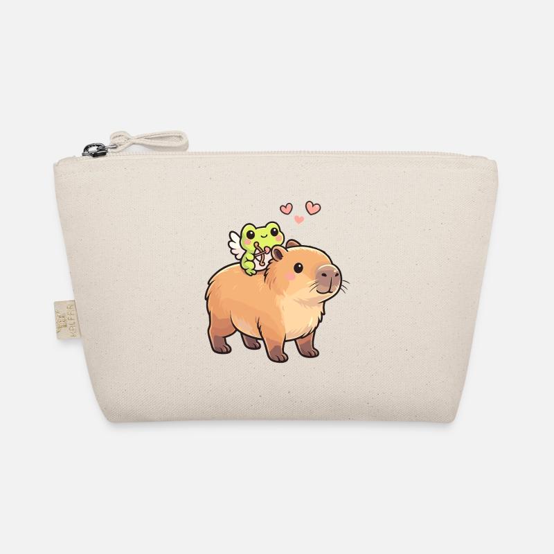 Capybara & Amor-Frosch – Süßes Valentinsmotiv - Bio-Täschchen - Natur