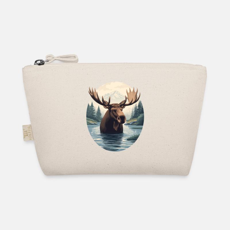 Moose Illustration in Mountain River Landscape Organic Pouch