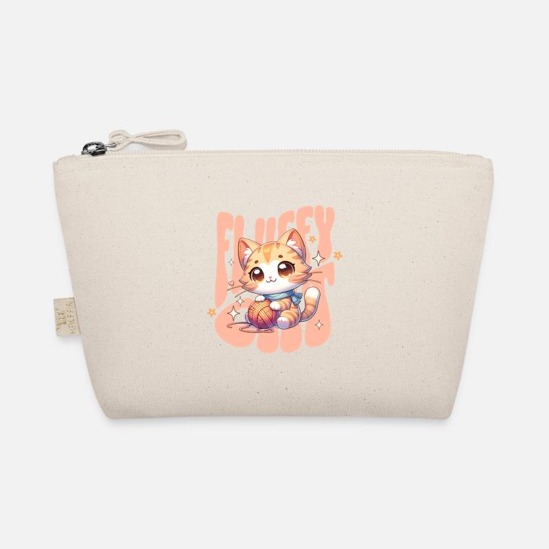Kuschelkätzchen mit Garnball Fluffy Cat Katze - Bio-Täschchen - Natur