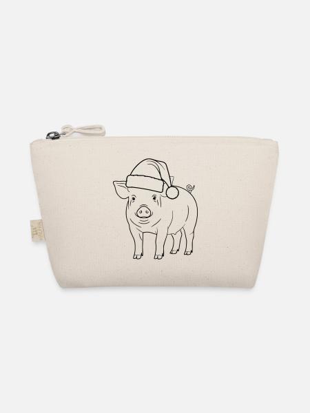 Pig with Santa Hat Illustration - Organic Pouch - nature - Front