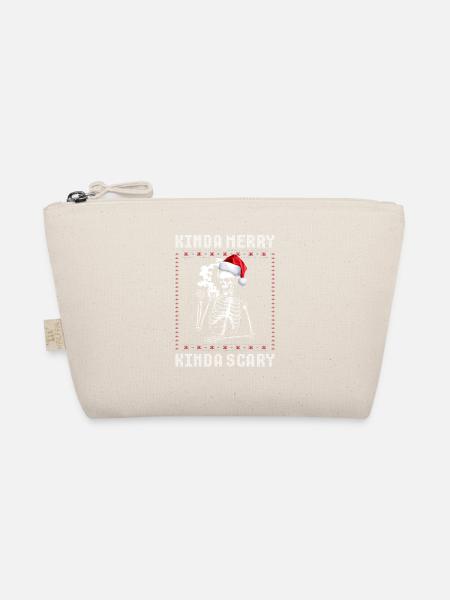 Kinda Merry Kinda Scary Women's Christmas Skeleton - Organic Pouch - nature - Front
