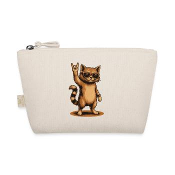 Rock Cat Cat With Sunglasses Hand Sign - Organic Pouch - nature - Front