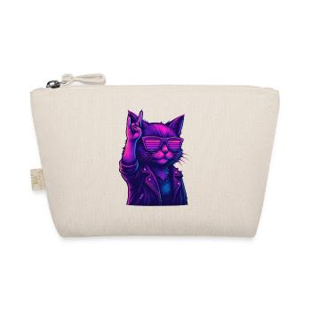 Synthwave Kater Katze 2 Retro Rock 80er - Bio-Täschchen - Natur - Vorne