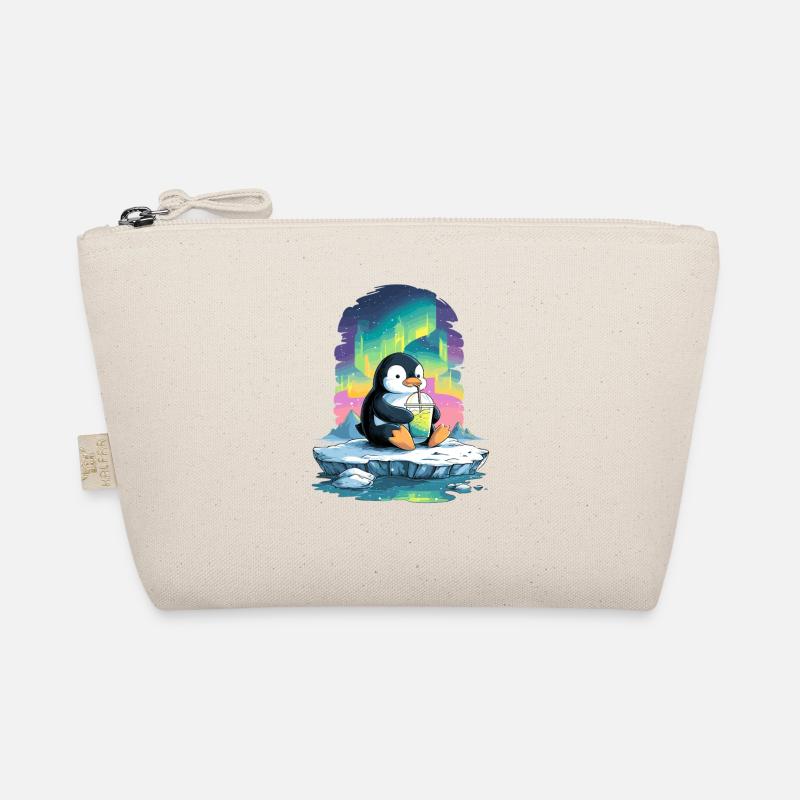 Pinguin am Eis mit Neon-Aurora Bio-Täschchen