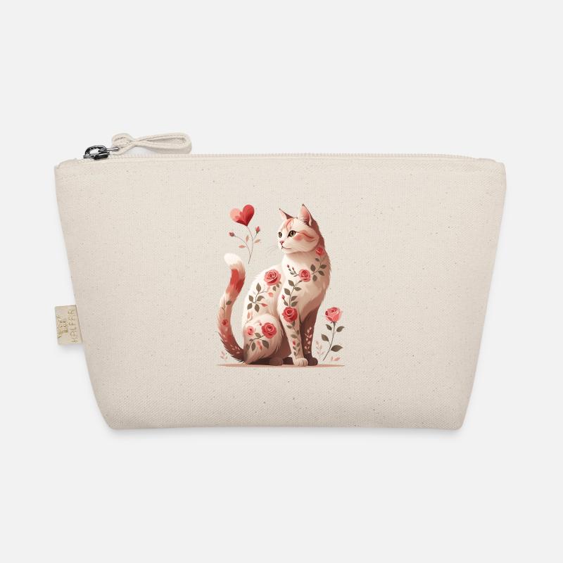 Rosige Katzentraum: Floral Katze - Bio-Täschchen - Natur
