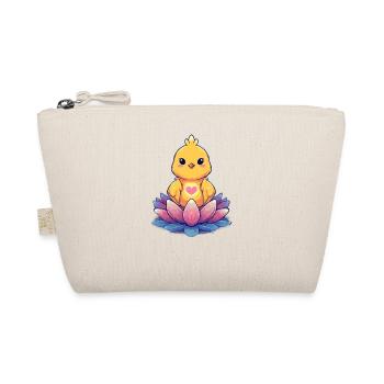 Chick on Lotus Flower Heart Motif - Organic Pouch - nature - Front