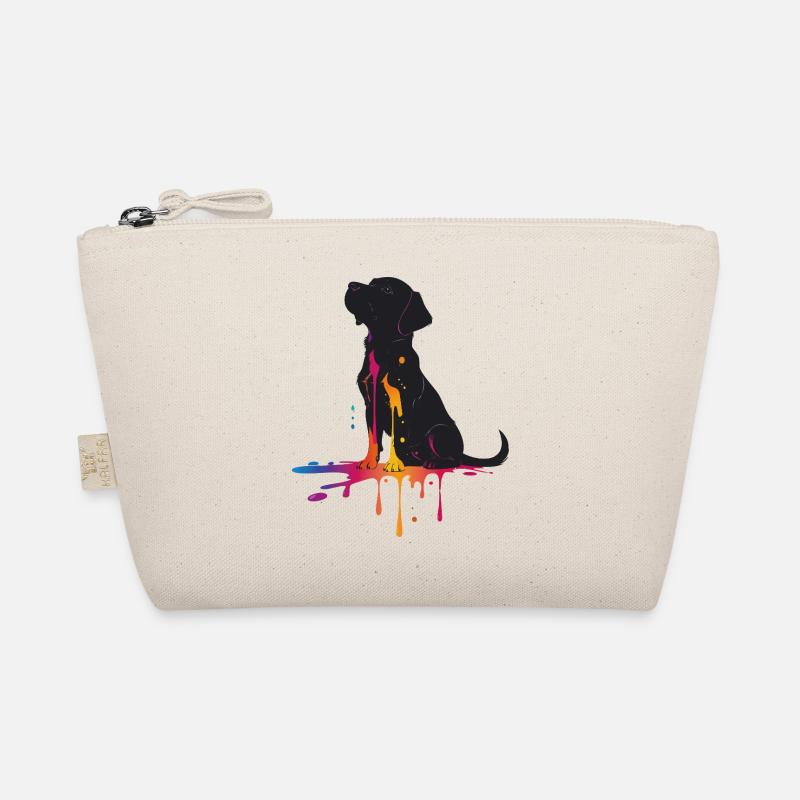 Silhouette von einem Hund mit Farbtropfen - Bio-Täschchen - Natur