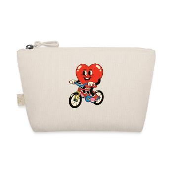 Heart on Bicycle Cartoon - Organic Pouch - nature - Front