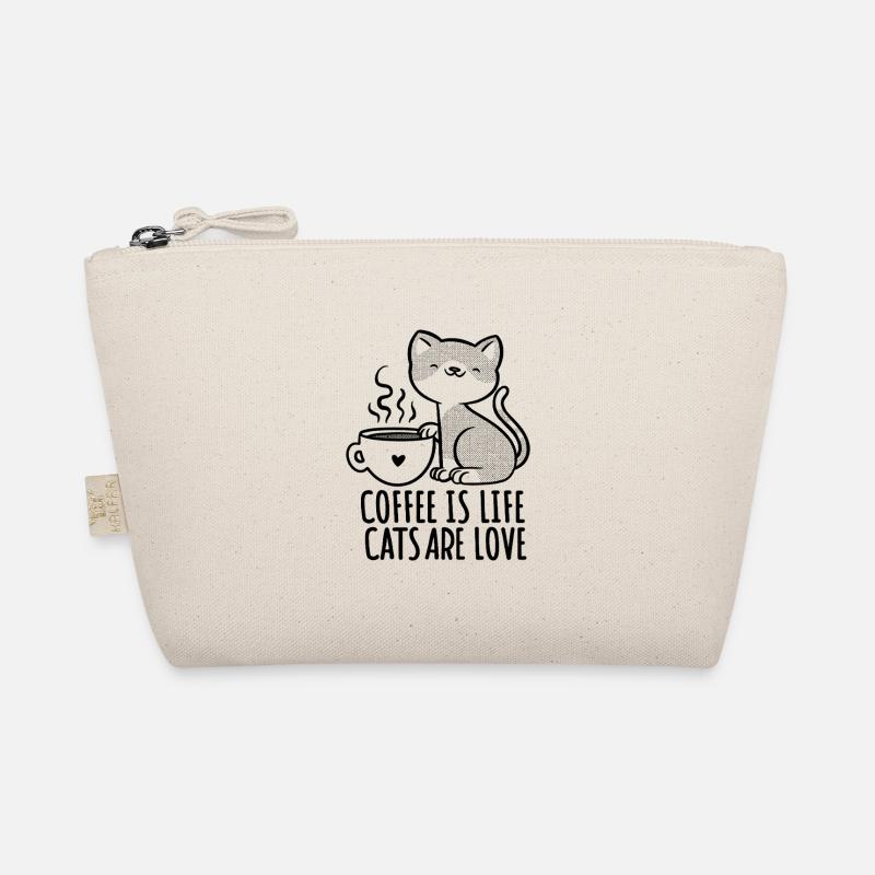 Cute Cat with Coffee – Coffee is Life Cat Shirt Organic Pouch