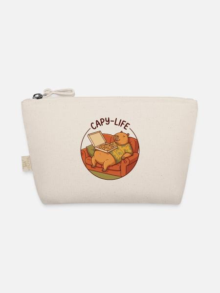 Capybara sofa with pizza cozy animal motif - Organic Pouch - nature - Front
