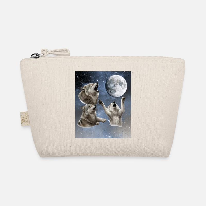 Three wolves howl at the full moon Wolf Organic Pouch